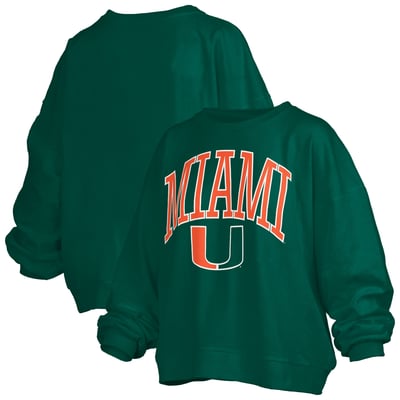Miami Hurricanes Pressbox Women's Oversized Janise Arch Over Logo Fleece Sweatshirt - Green