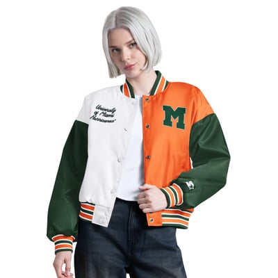 Miami Hurricanes Starter Women's Game On Vintage Logo Full Snap Varsity Jacket - Green/Orange
