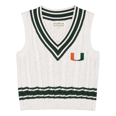  Miami Hurricanes Uscape Apparel Women's Renew Cable V-Neck Vest Sweater - Ash