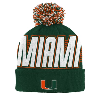 Miami Hurricanes Outerstuff Youth Cuffed Knit Hat with Pom - Green