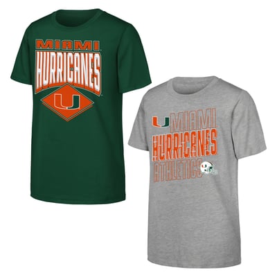 Miami Hurricanes Outerstuff Youth Trench Kings 2-Pack T-Shirt Set - Green/Gray