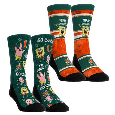  Miami Hurricanes Rock Em Youth SpongeBob SquarePants Two-Pack Crew Socks Set - Green