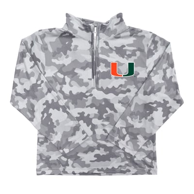  Miami Hurricanes Vive La Fete Youth Camo Quarter-Zip Sweatshirt - Gray