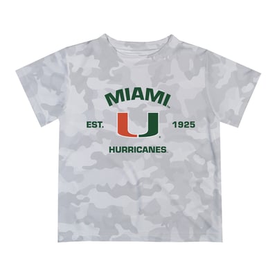  Miami Hurricanes Vive La Fete Youth Est. Date Camo T-Shirt - Gray