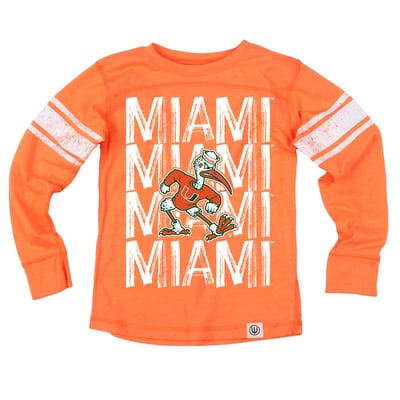  Miami Hurricanes Wes & Willy Youth Long Sleeve Football Jersey T-Shirt - Orange