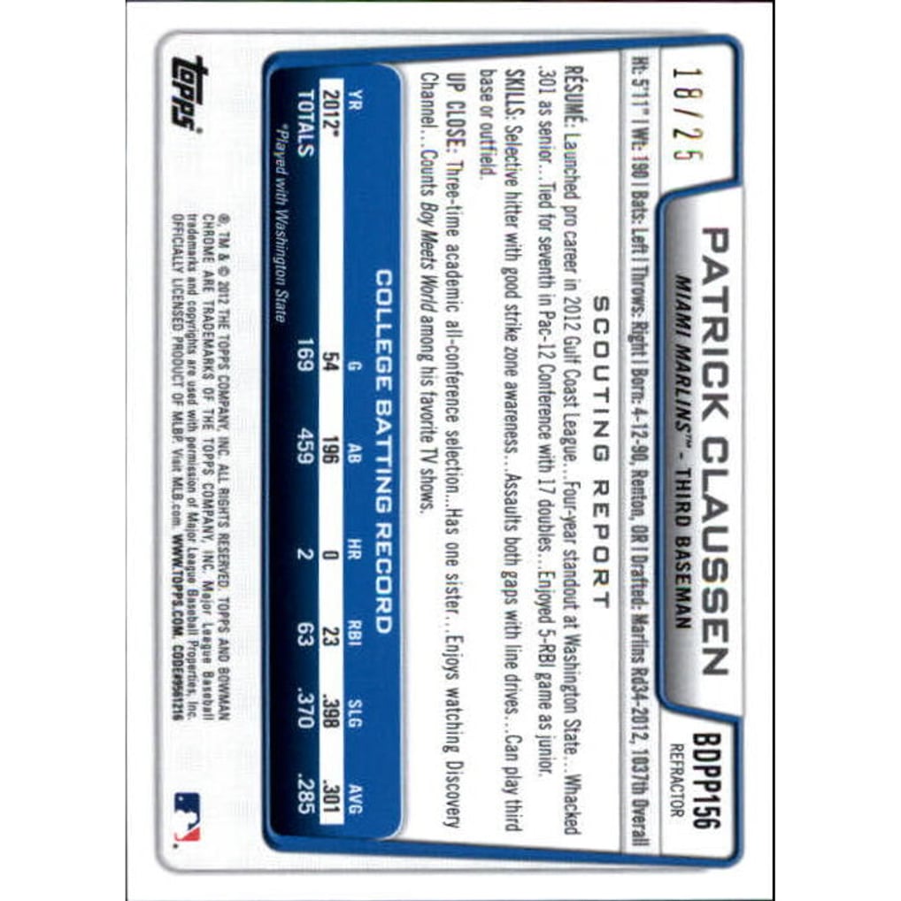 2012 Bowman Chrome Draft Draft Picks Orange Refractors #BDPP156 Patrick Claussen