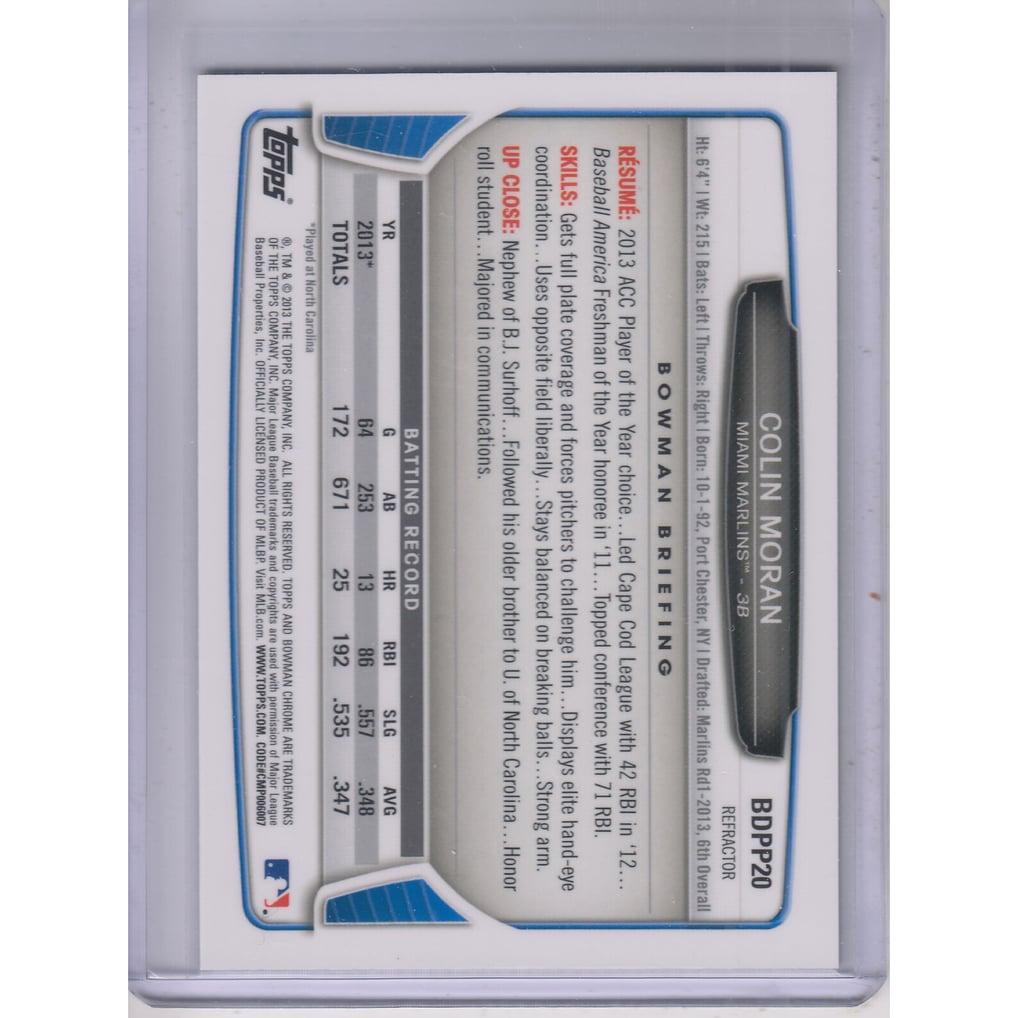 2013 Bowman Chrome Draft Draft Picks Black Wave Refractors #BDPP20 Colin Moran