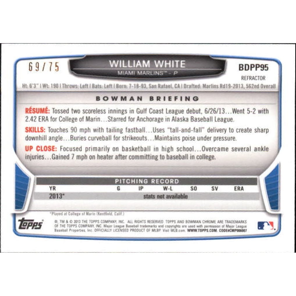 2013 Bowman Chrome Draft Draft Picks Green Refractors #BDPP95 William White