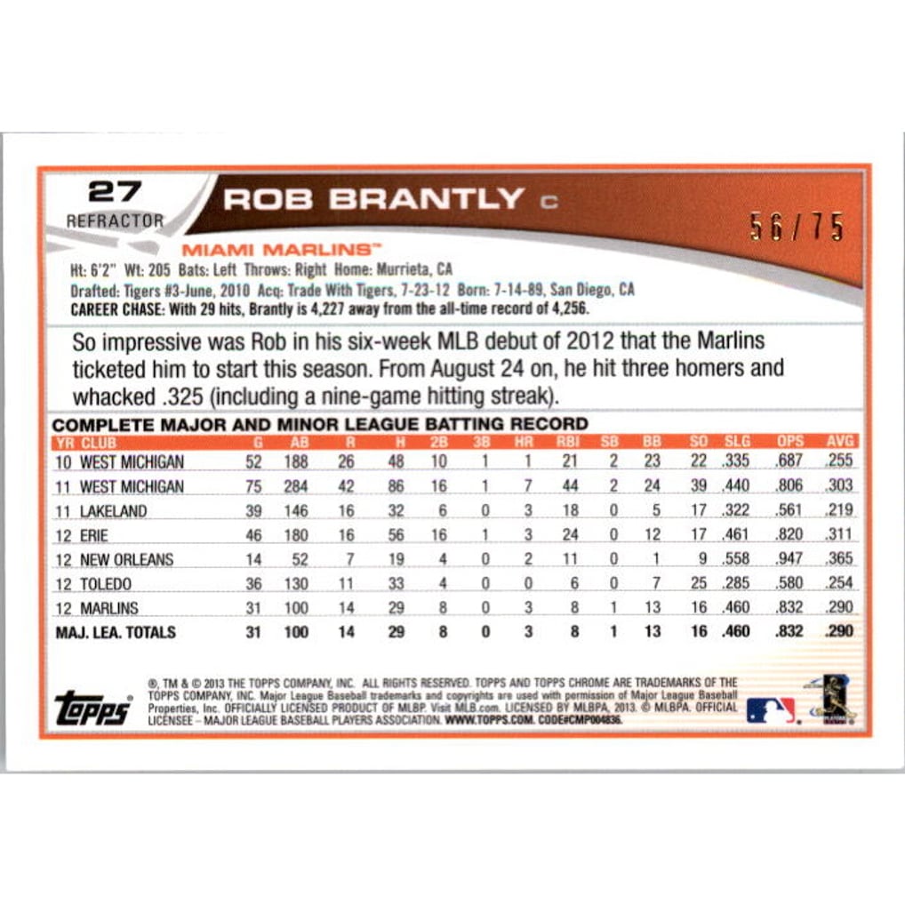 2013 Topps Chrome Sepia Refractors #27 Rob Brantly