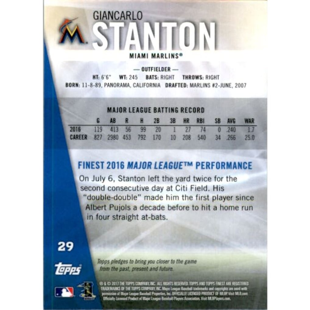 2017 Finest Blue Refractors #29 Giancarlo Stanton