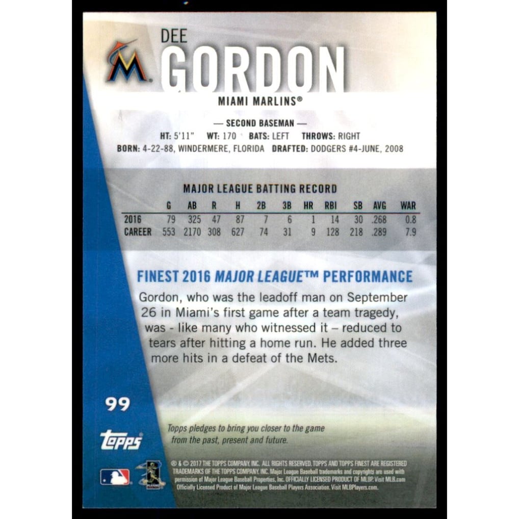 2017 Finest Gold Refractors #99 Dee Gordon