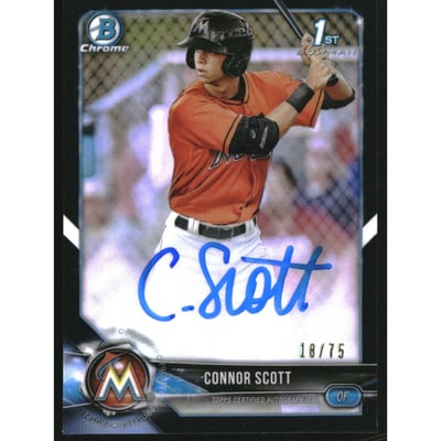 2018 Bowman Chrome Draft Autographs Black Refractors #CDACSC Connor Scott/75