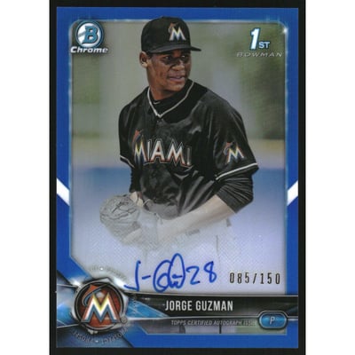 2018 Bowman Chrome Prospect Autographs Blue Refractors #BCPAJG Jorge Guzman