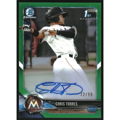 2018 Bowman Chrome Prospect Autographs Green Refractors #BCPACT Chris Torres