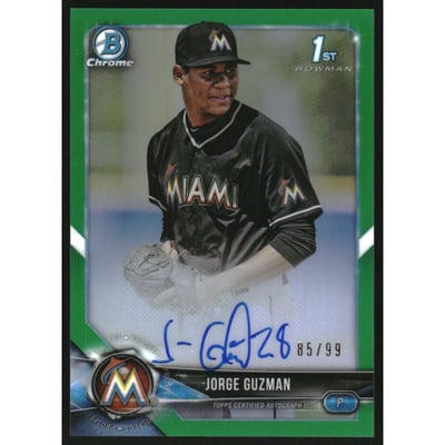 2018 Bowman Chrome Prospect Autographs Green Refractors #BCPAJG Jorge Guzman