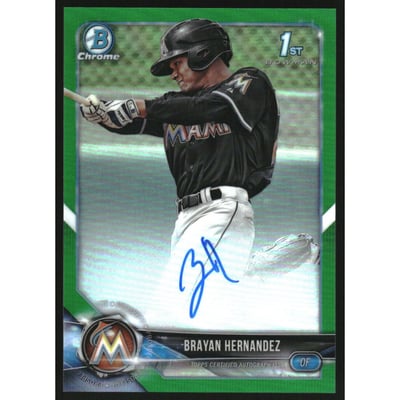 2018 Bowman Chrome Prospect Autographs Green Refractors #CPABHE Brayan Hernandez