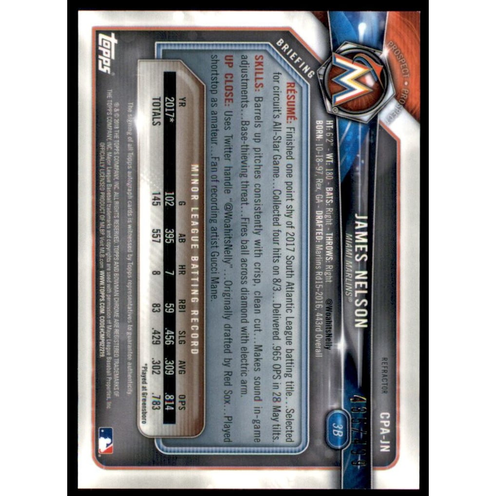 2018 Bowman Chrome Prospect Autographs Refractors #CPAJN James Nelson
