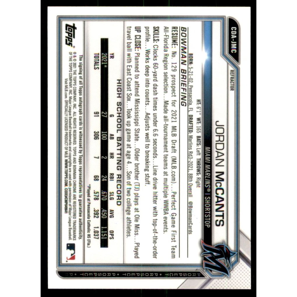 2021 Bowman Chrome Draft Autographs Refractors #CDAJMC Jordan McCants