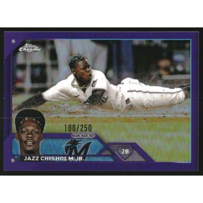 2023 Topps Chrome Purple Refractors #218 Jazz Chisholm Jr.
