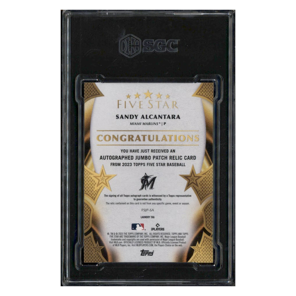 2023 Topps Five Star Jumbo Patch Auto Laundry Tag Sandy Alcantara 1/1 SGC 9