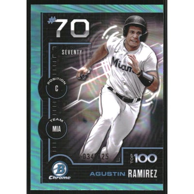 2025 Bowman Chrome Scouts Top 100 Aqua Refractors #BTP70 Agustin Ramirez