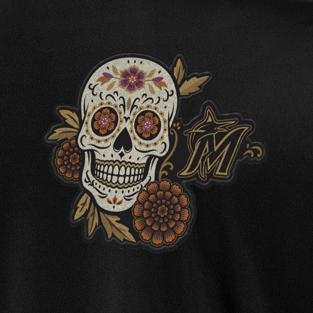 Miami Marlins Antigua Sugar Skull Tribute Quarter-Zip Pullover - Black