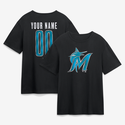Miami Marlins Big & Tall Forged Mascot Personalized Name & Number T-Shirt - Black