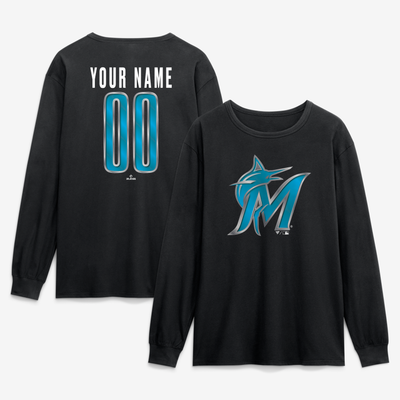 Miami Marlins  Forged Mascot Personalized Name & Number Long Sleeve T-Shirt - Black
