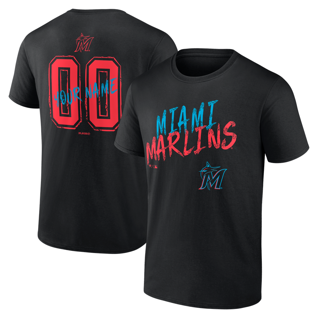 Miami Marlins  Hustle Personalized Name & Number T-Shirt - Black