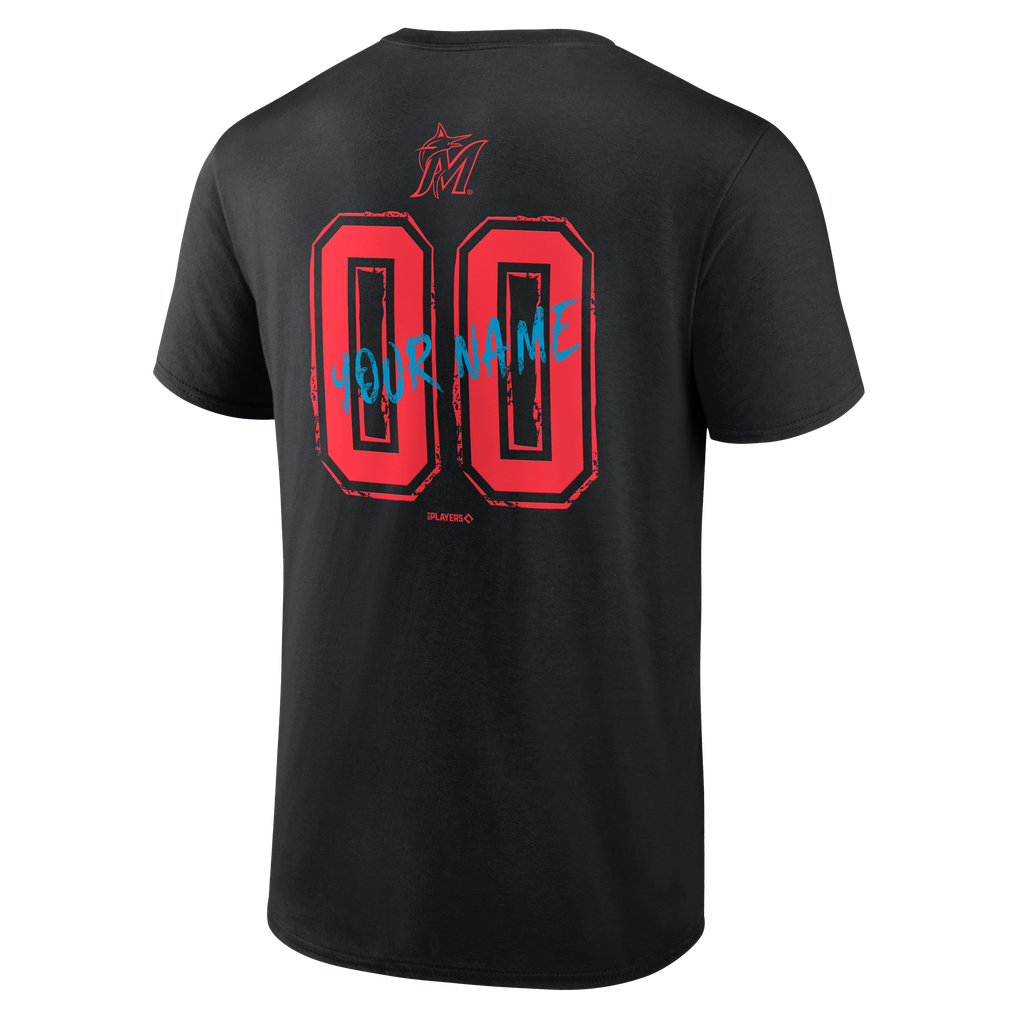 Miami Marlins  Hustle Personalized Name & Number T-Shirt - Black