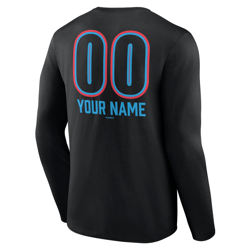  Miami Marlins Personalized Name & Number Fastball Long Sleeve T-Shirt - Black