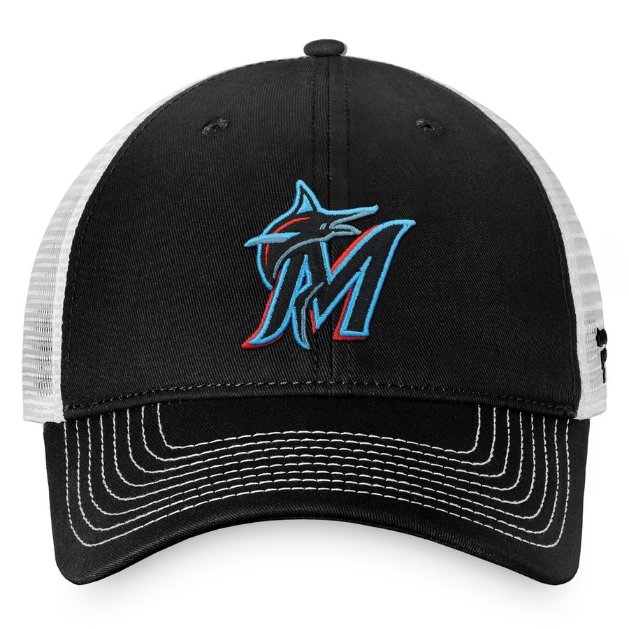 Men's Miami Marlins Fanatics Black/White Team Core Unstructured Trucker ...