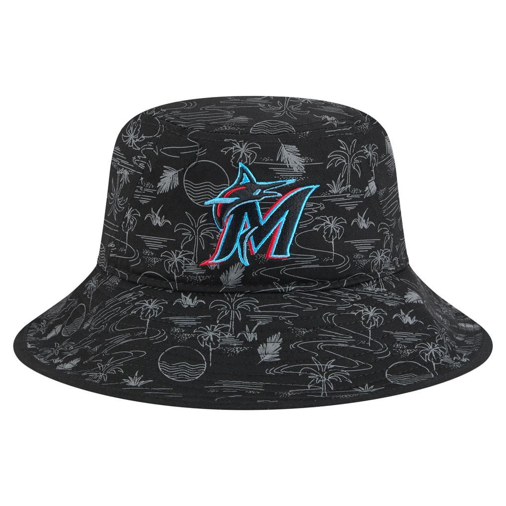  Miami Marlins New Era 2025 Spring Training All Over Print Bucket Hat - Black