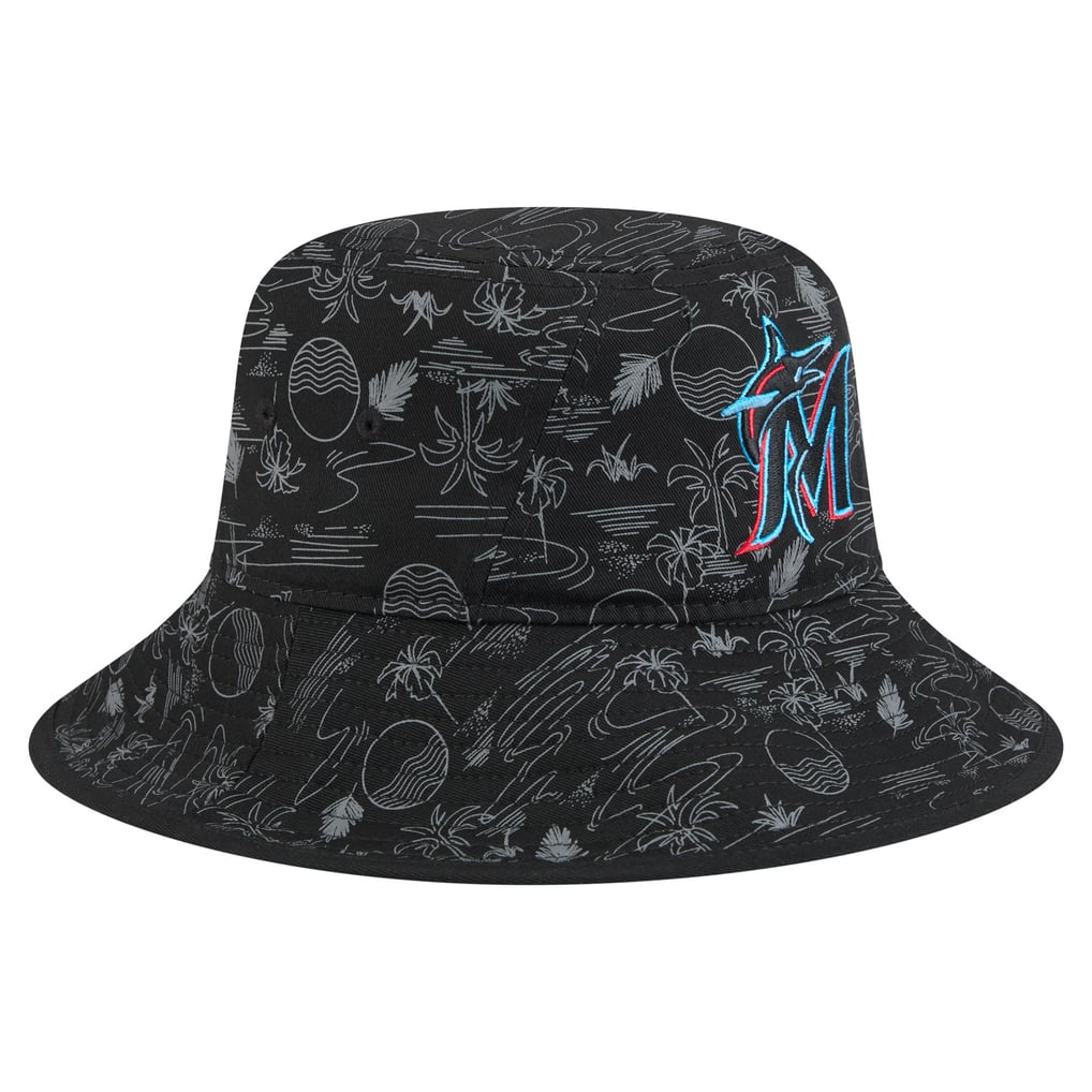  Miami Marlins New Era 2025 Spring Training All Over Print Bucket Hat - Black