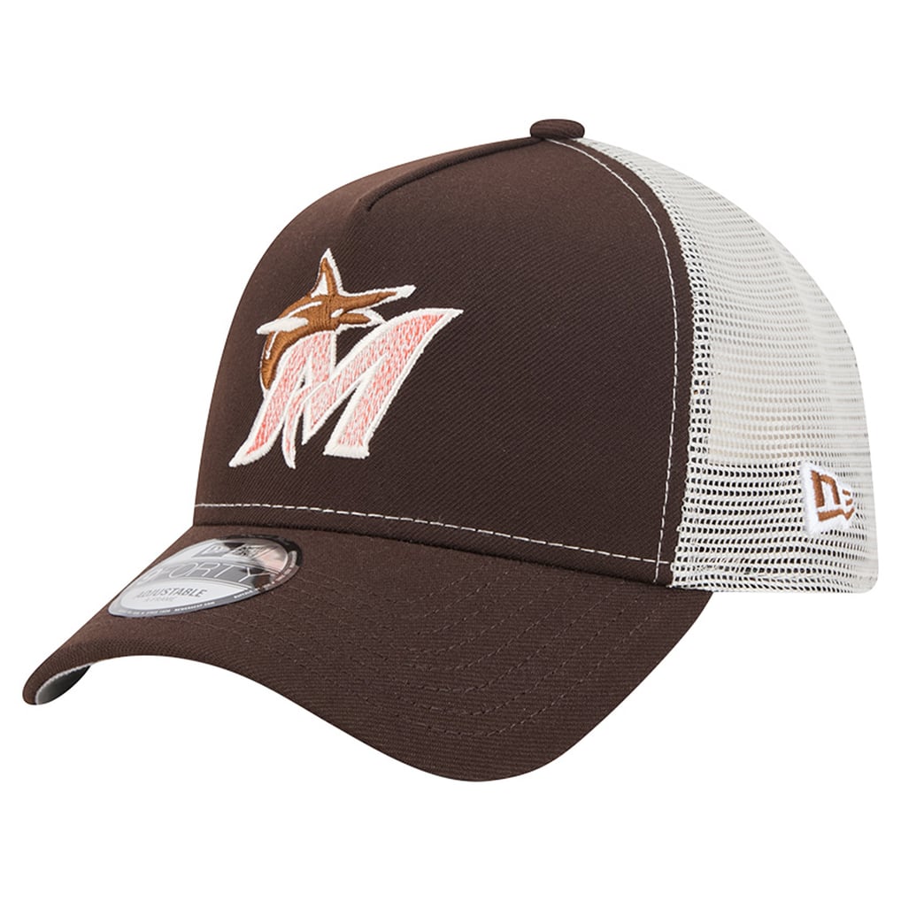 Miami Marlins New Era Pumpkin Spice 9FORTY A-Frame Adjustable Trucker Hat - Brown