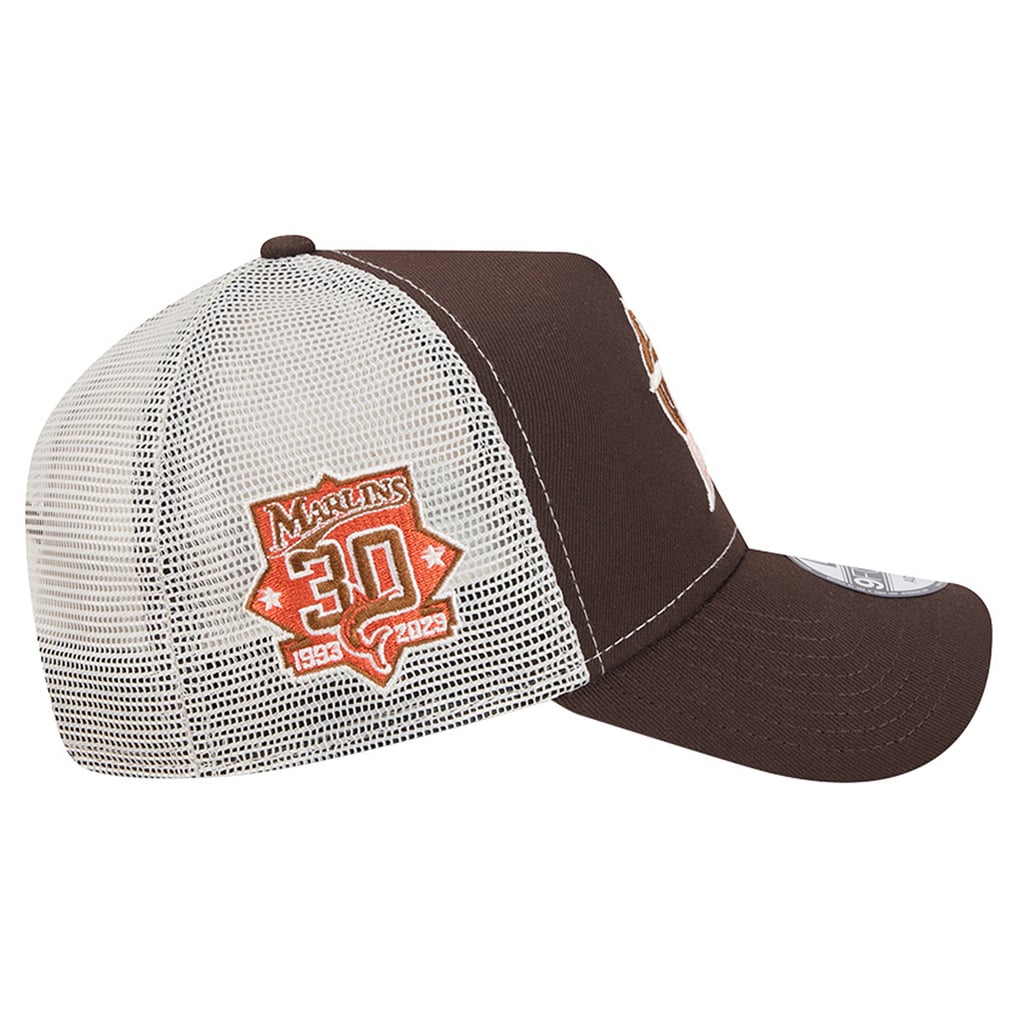 Miami Marlins New Era Pumpkin Spice 9FORTY A-Frame Adjustable Trucker Hat - Brown
