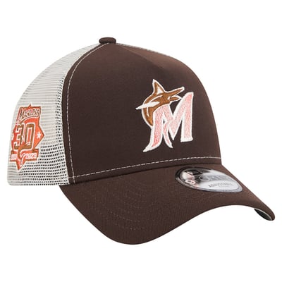 Miami Marlins New Era Pumpkin Spice 9FORTY A-Frame Adjustable Trucker Hat - Brown