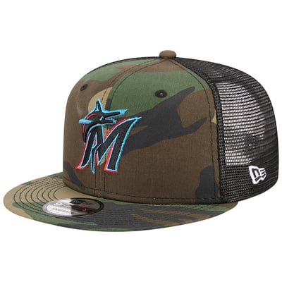 Miami Marlins New Era Woodland Camo Trucker 9FIFTY Snapback Hat - Camo