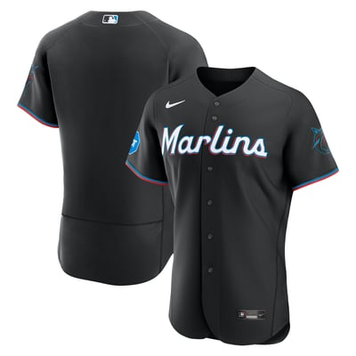 Miami Marlins Nike Alternate Sponsor Patch Authentic Jersey - Black