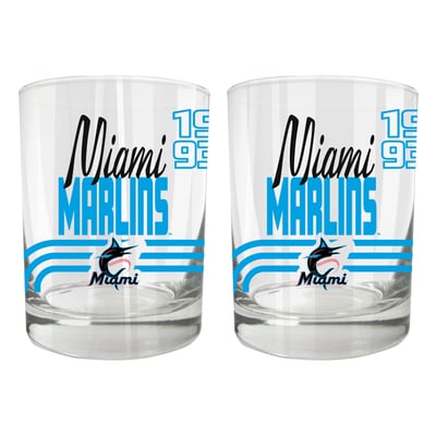Miami Marlins Two-Piece 12oz. Heritage Rocks Glass Set