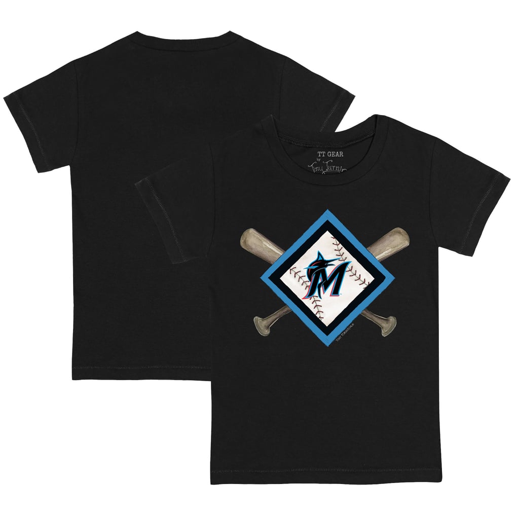 Miami Marlins Tiny Turnip Toddler Diamond Cross Bats T-Shirt - Black