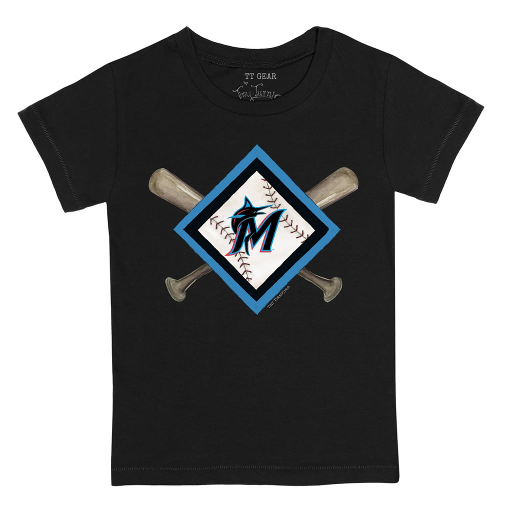 Miami Marlins Tiny Turnip Toddler Diamond Cross Bats T-Shirt - Black