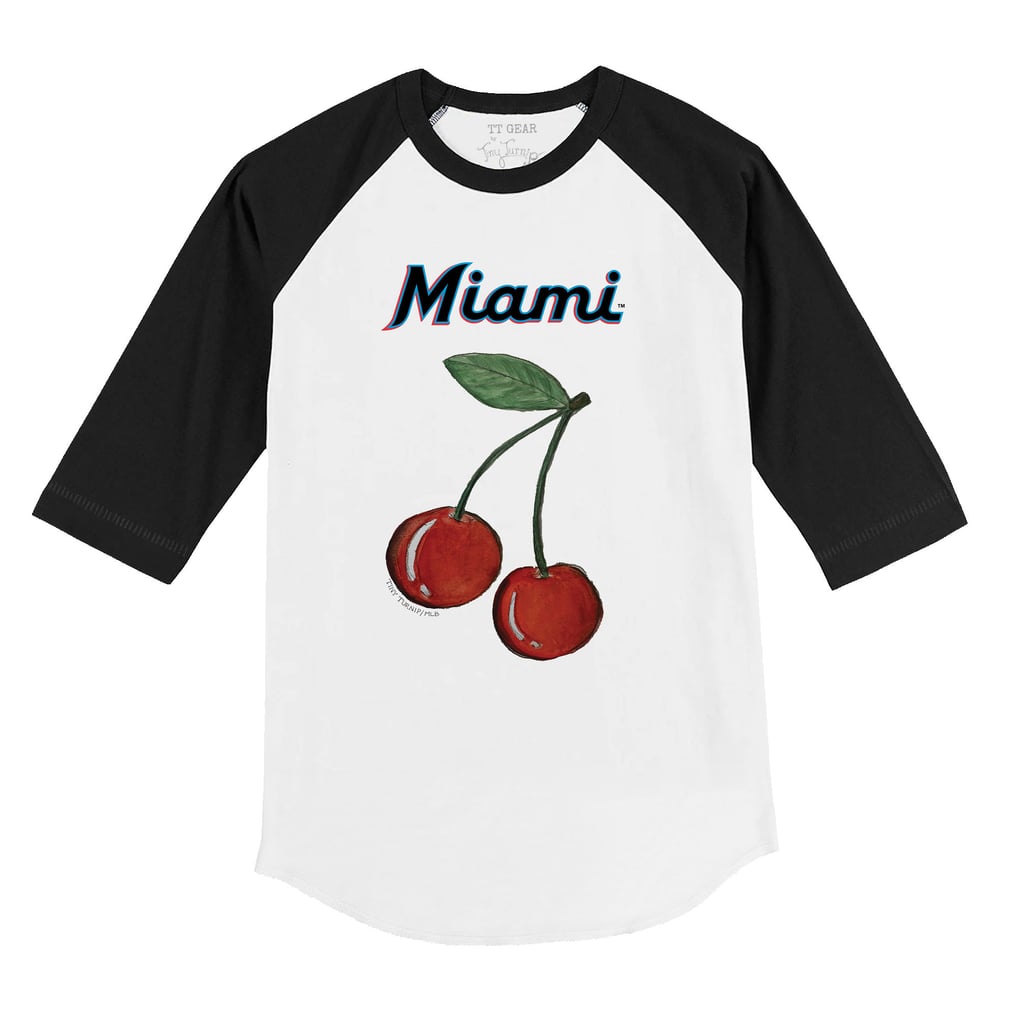 Miami Marlins Tiny Turnip Toddler Cherries 3/4-Sleeve Raglan Baseball T-Shirt - White