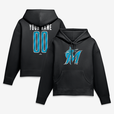 Miami Marlins Women's Forged Mascot Personalized Name & Number Hoodie - Black