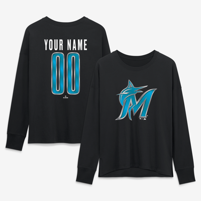 Miami Marlins Women's Forged Mascot Personalized Name & Number Long Sleeve T-Shirt - Black