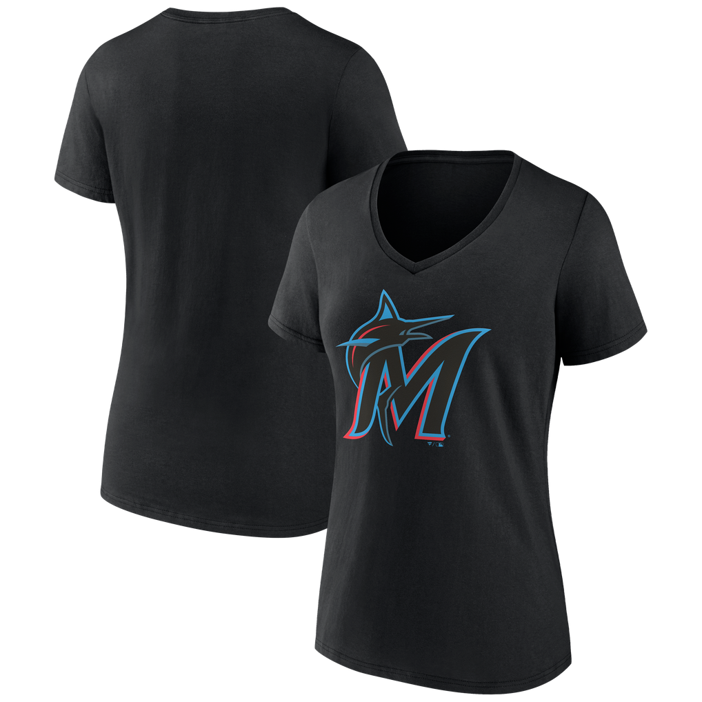 Miami Marlins Women's Logo V-Neck T-Shirt - Black