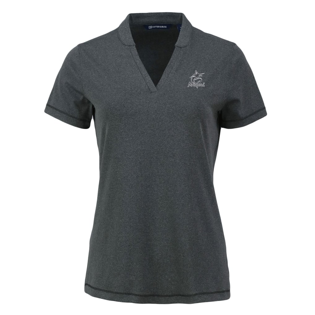 Miami Marlins Cutter & Buck Women's Forge Stretch Blade DryTec V-Neck Polo - Heather Black
