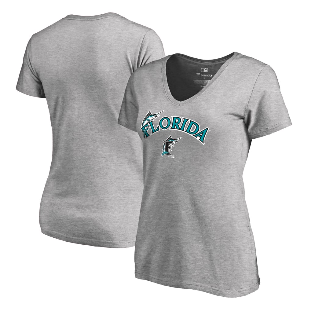 Miami Marlins Women's Core Wahconah V-Neck T-Shirt - Heather Gray