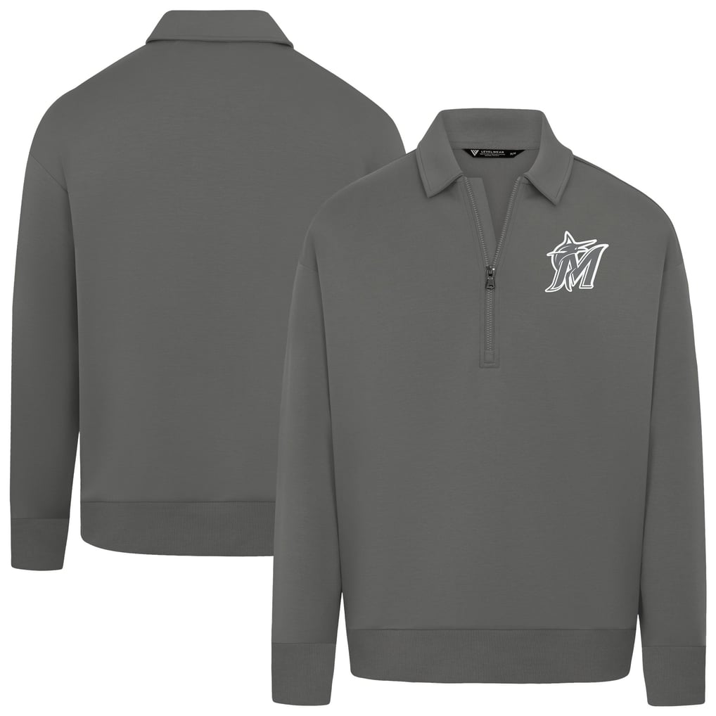Miami Marlins Levelwear Women's Canmore Chenille Logo Quarter-Zip Top - Stone