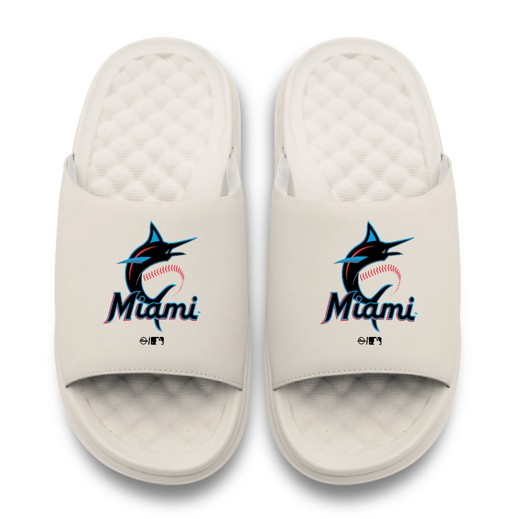 Miami Marlins ISlide Youth Primary Motive Slide Sandals - Cream